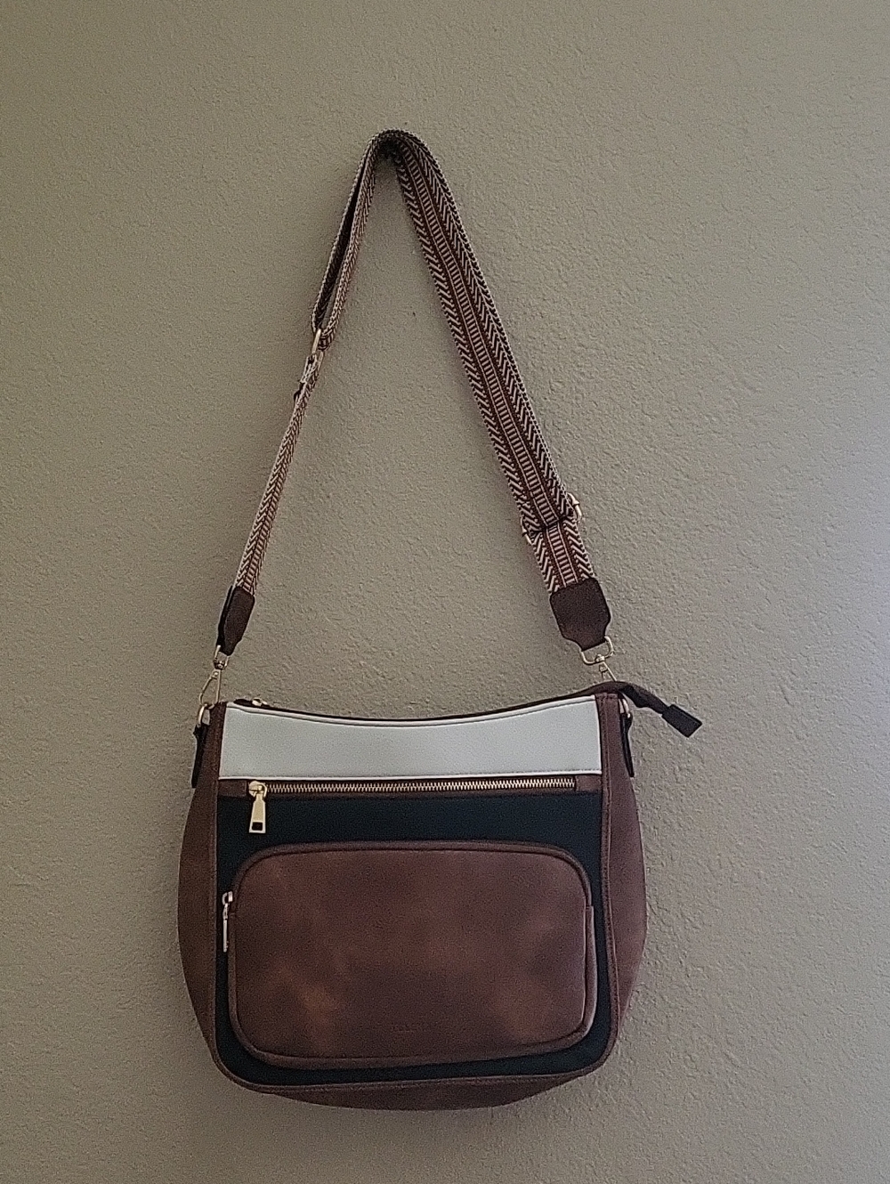 Brown and White Crossbody Shoulder Bag